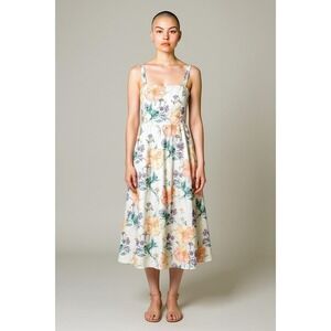Lulus Floral Print Midi Dress Sleeveless White Peach Summer Casual Party